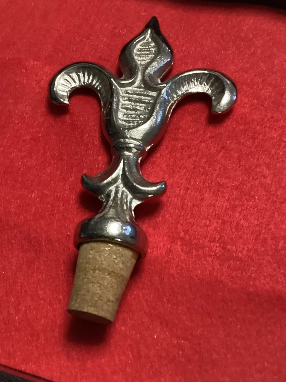 Vintage Heavy Pewter Fleur De Lis Bottle Stopper  - Looks to be Hand Made